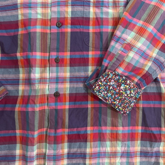 Men's Alan Flusser Plaid Shirt - Red and Blue Floral Size M - Picture 2 of 3